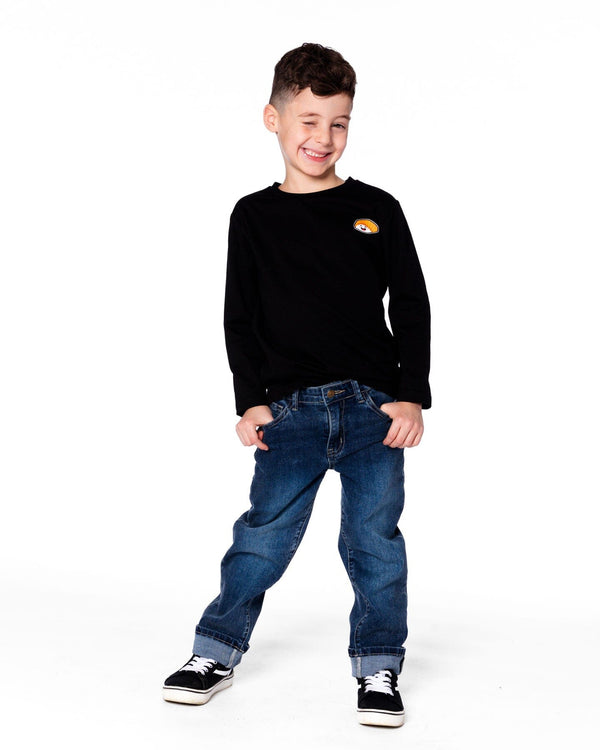 Long Sleeve Jersey Tee Shirt Black With Print Back & Front - H20U73_999