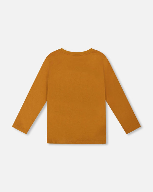 Long Sleeve Cotton Jersey Tee Shirt Orange Brown - H20U74_855