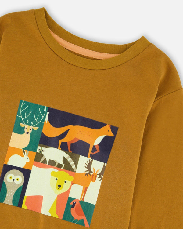 Long Sleeve Cotton Jersey Tee Shirt Orange Brown - H20U74_855