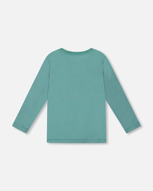 Long Sleeve Cotton Jersey Tee Shirt Sage Green - H20U74_930