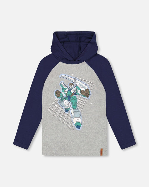 Organic Cotton Jersey Hooded Raglan Sleeve Tee Navy Blue - H20U75_481