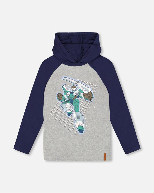 Organic Cotton Jersey Hooded Raglan Sleeve Tee Navy Blue - H20U75_481