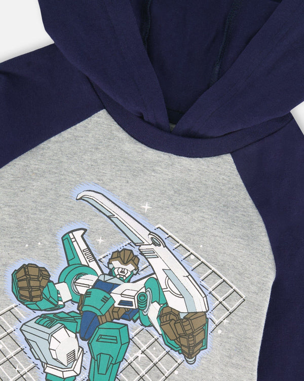 Organic Cotton Jersey Hooded Raglan Sleeve Tee Navy Blue - H20U75_481