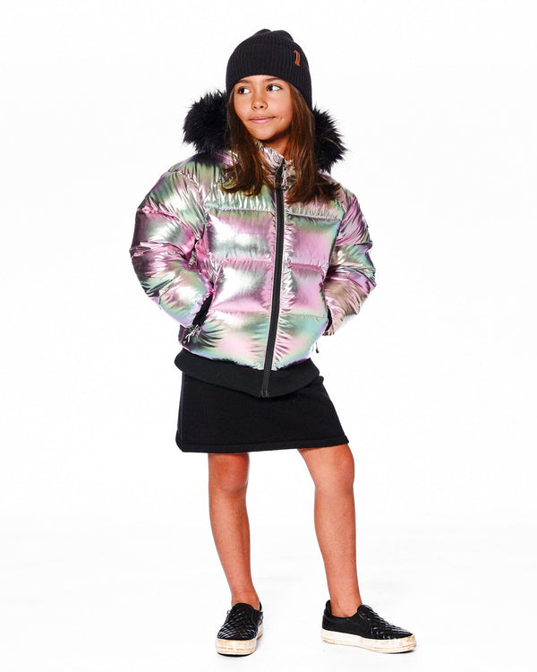 Multicolor Metallic Quilted Bomber-Style Winter Coat - H20W56_000