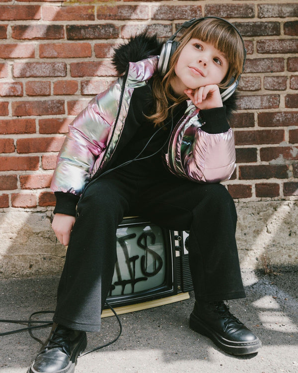 Multicolor Metallic Quilted Bomber-Style Winter Coat - H20W56_000