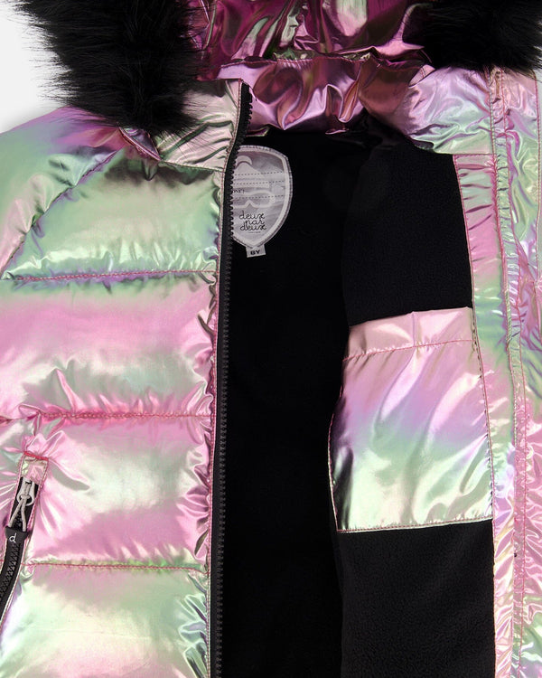 Multicolor Metallic Quilted Bomber-Style Winter Coat - H20W56_000