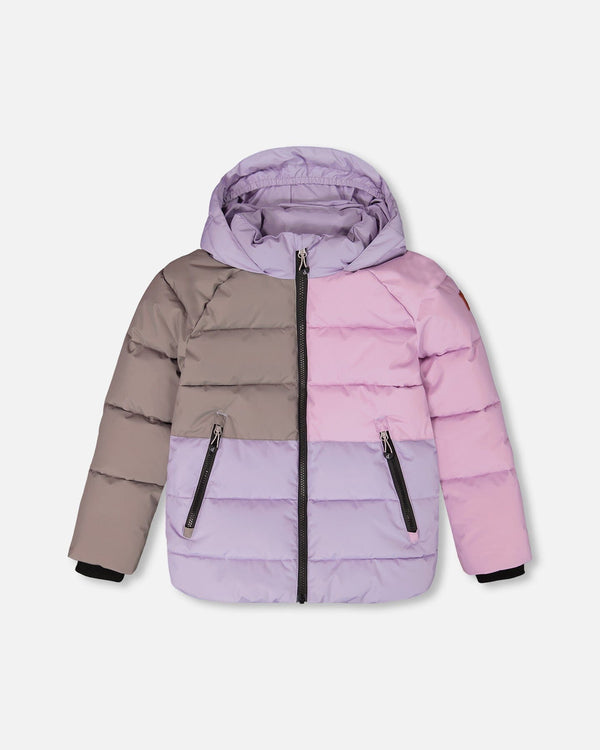 Colorblocked Puffy Winter Coat Purple Gray - H20W57_591
