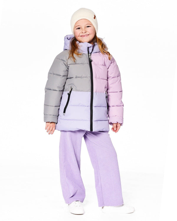 Colorblocked Puffy Winter Coat Purple Gray - H20W57_591