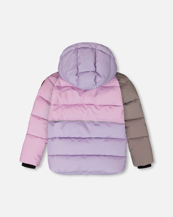 Colorblocked Puffy Winter Coat Purple Gray - H20W57_591