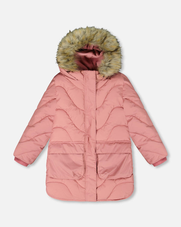 Long Wavy Quilt Puffy Winter Coat Dusty Pink - H20W59_643