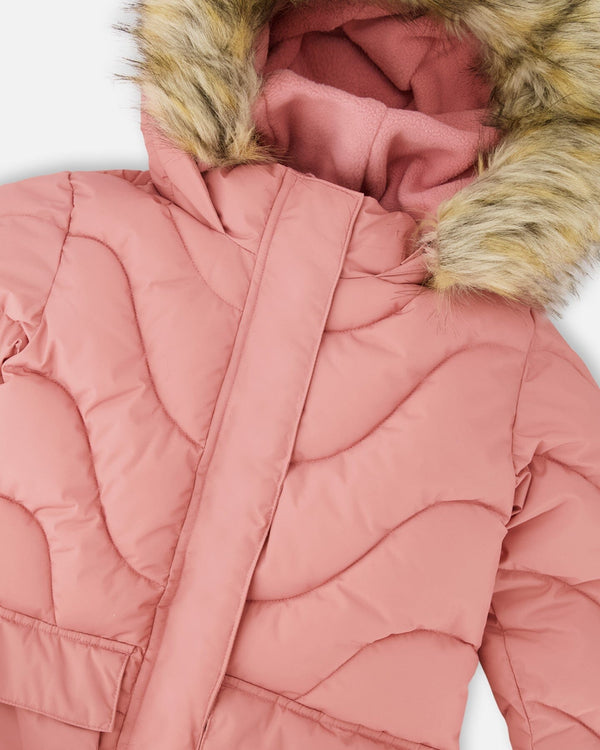 Long Wavy Quilt Puffy Winter Coat Dusty Pink - H20W59_643