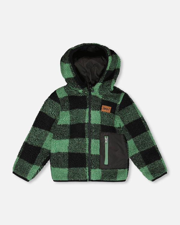 Reversible Mid-Season Sherpa Jacket Teal Plaid Outerwear Deux par Deux