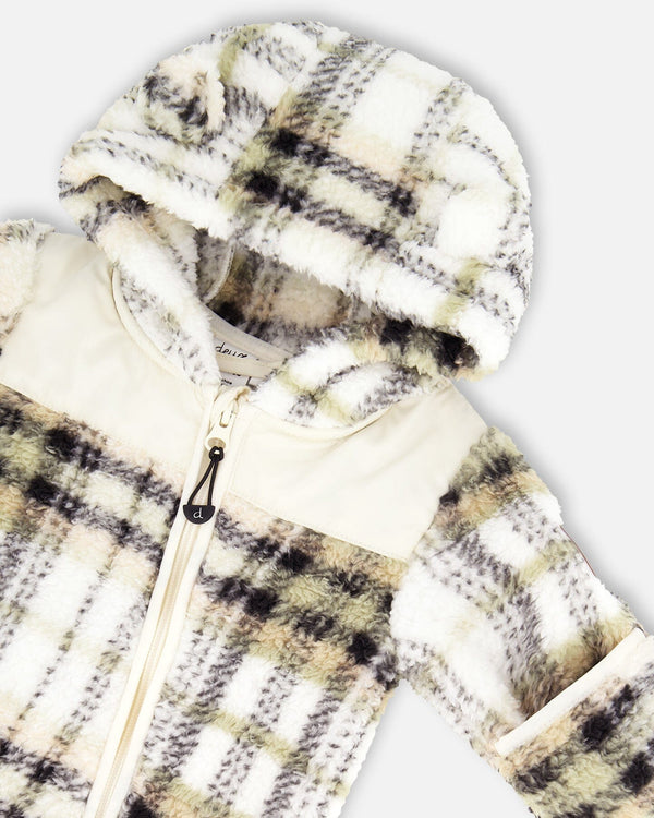 Baby Mid-Season Plush One Piece Outerwear Black And Beige Plaid - H20W66_071