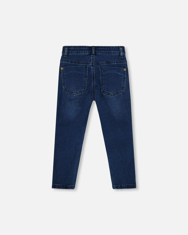 French Terry Blue Denim Pants With Contrasting Patch - H20YB25_123
