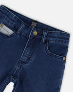 French Terry Blue Denim Pants With Contrasting Patch - H20YB25_123