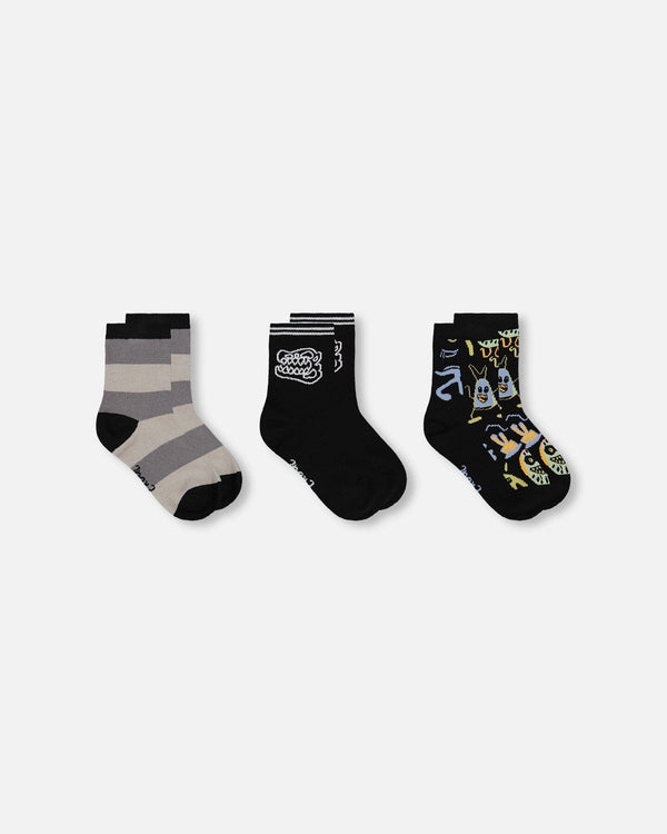 3-Pack Knit Socks Black - H20YBS_999