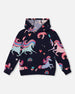 Pullover Fleece Hoodie Navy Unicorn Print - H20Z30_037