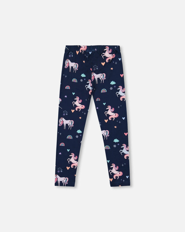 Stretch Jersey Leggings Navy Unicorn Print - H20Z60_037