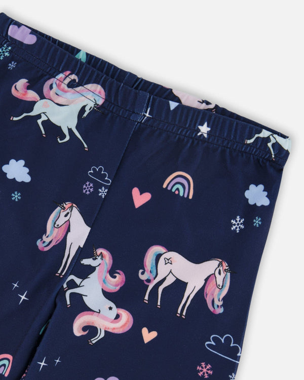 Stretch Jersey Leggings Navy Unicorn Print - H20Z60_037