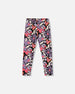 Stretch Jersey Leggings Black Retro Flower Print - H20Z61_013