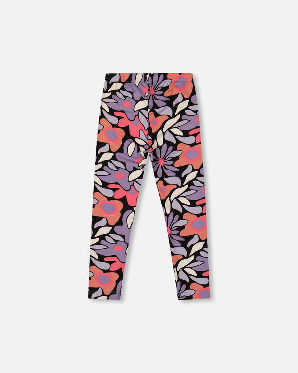 Stretch Jersey Leggings Black Retro Flower Print - H20Z61_013