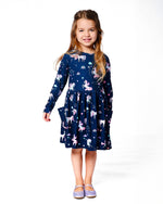 Jersey Dress With Pockets Navy Unicorn Print - H20Z85_037