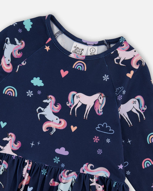 Jersey Dress With Pockets Navy Unicorn Print - H20Z85_037