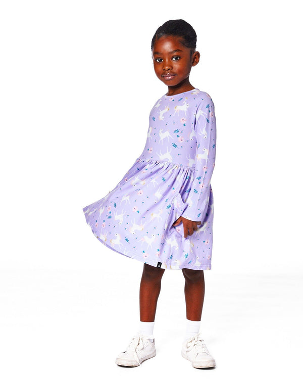 Jersey Dress With Pockets Lilac Unicorn Print - H20Z85_072