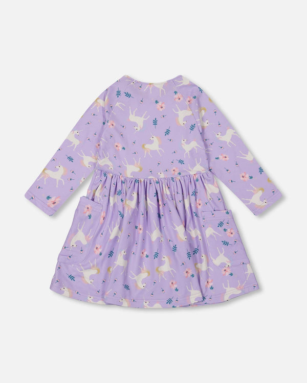 Jersey Dress With Pockets Lilac Unicorn Print - H20Z85_072