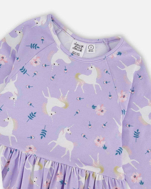 Jersey Dress With Pockets Lilac Unicorn Print - H20Z85_072