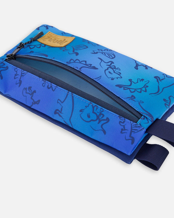 Double Pencil Case Blue Gradient Dinosaur Print - H20ZEC_027