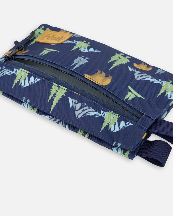 Double Pencil Case Navy Animal Print - H20ZEC_030