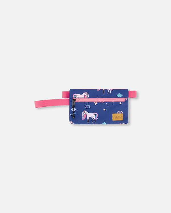 Double Pencil Case Navy Unicorn Print - H20ZEC_037