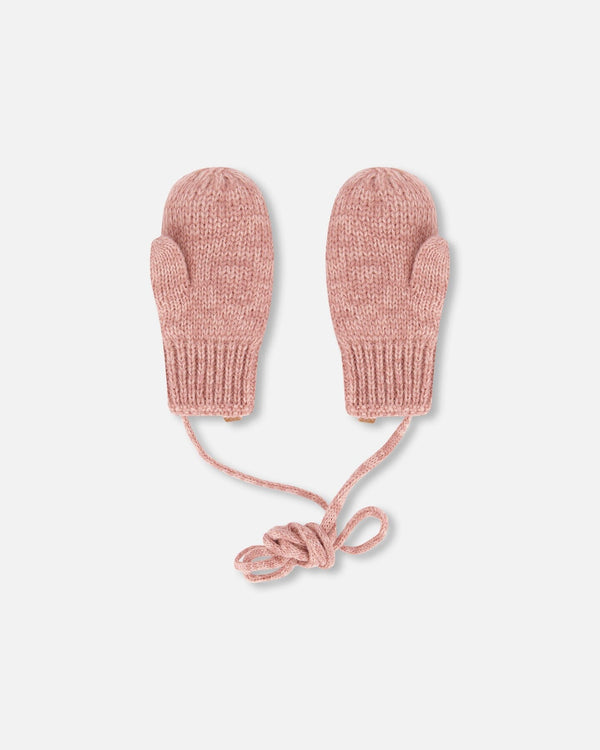 Baby Knit Mittens With String Dusty Pink - H20ZW06_643