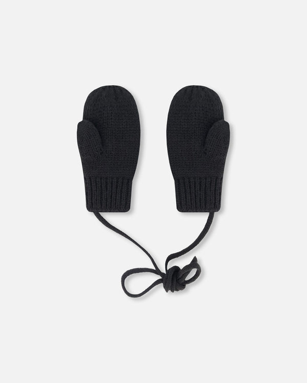 Baby Knit Mittens With String Black - H20ZW06_999