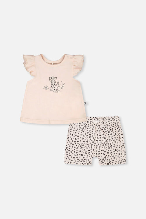 Organic Cotton Jersey Top And Short Set Peach And Peach Animal Print Sets Deux par Deux