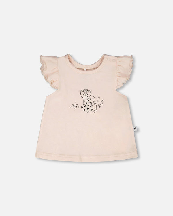 Organic Cotton Jersey Top And Short Set Peach And Peach Animal Print - H30A12_06006