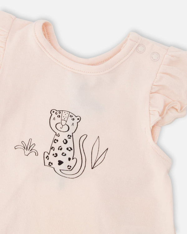 Organic Cotton Jersey Top And Short Set Peach And Peach Animal Print Sets Deux par Deux