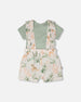 Pointelle Onesie And Cotton Muslin Shortall Set Green And Peach Deer Print - H30A13_03009
