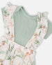 Pointelle Onesie And Cotton Muslin Shortall Set Green And Peach Deer Print - H30A13_03009