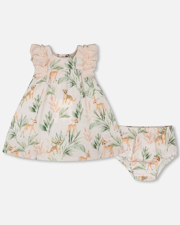 Muslin Dress And Bloomer Set Peach Deer Print - H30A14_3H057