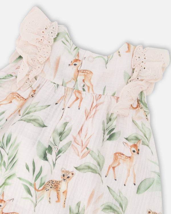 Muslin Dress And Bloomer Set Peach Deer Print - H30A14_3H057