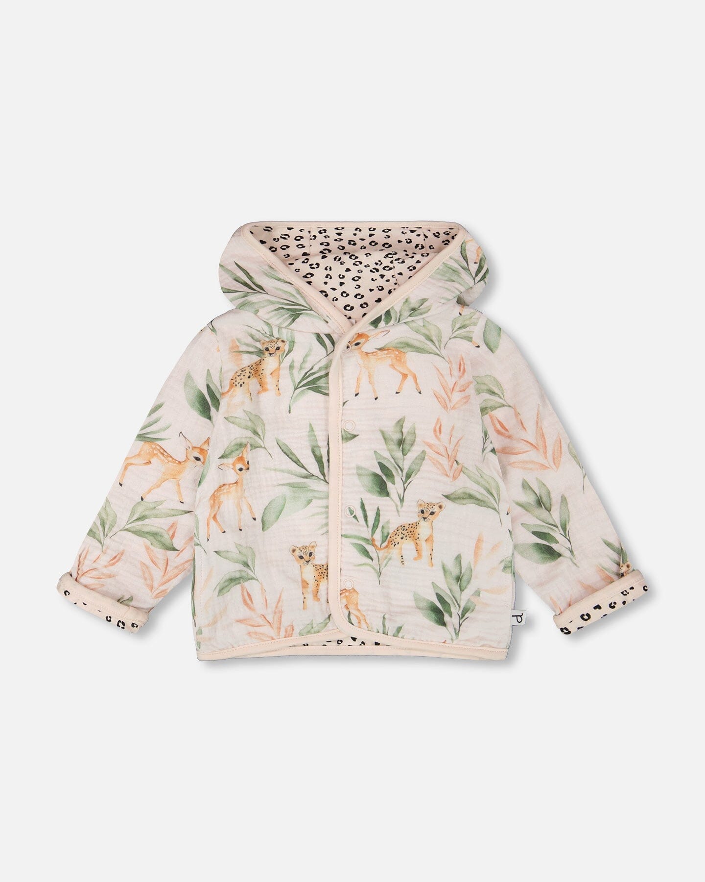Muslin And Organic Cotton Jersey Reversible Hooded Jacket Peach 