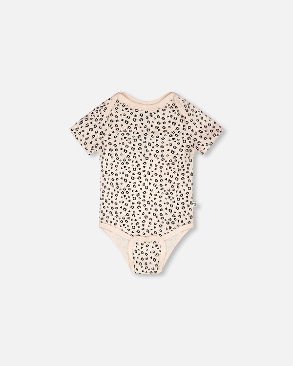 Evolutive Organic Cotton Jersey Onesie Peach Animal Print - H30A70_3H056