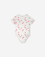 Evolutive Cotton Rib Jersey Onesie White Printed Strawberries - H30A70_3H058