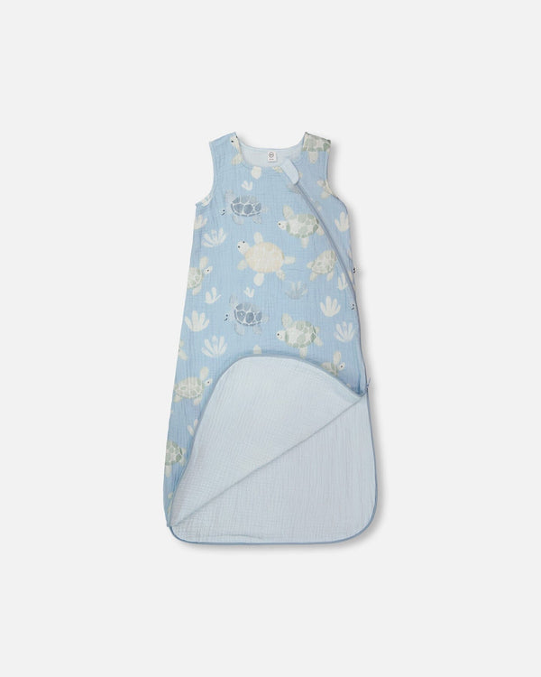 Cotton Jersey Muslin Sleep Sack Blue Turtle Print - H30ASB_3H061