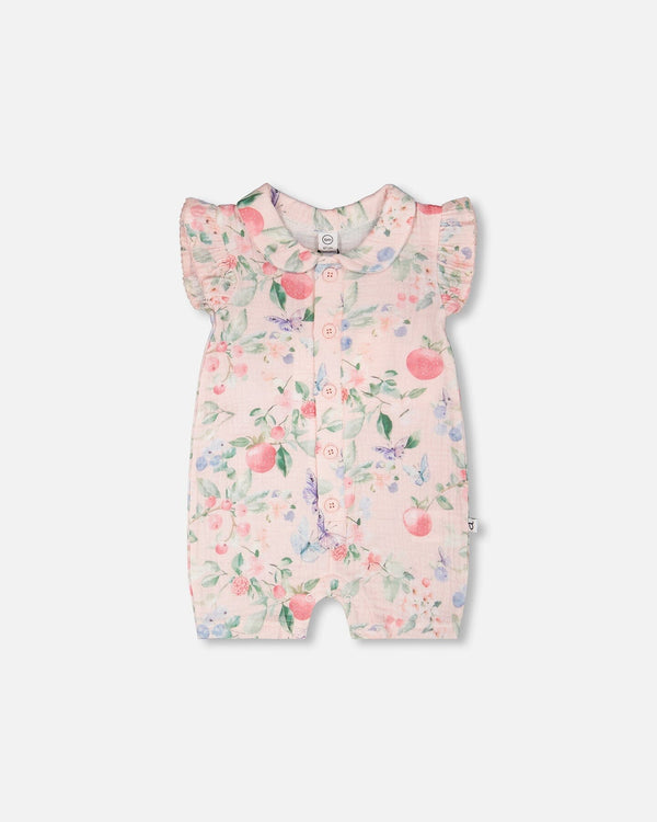 Cotton Muslin Romper Pink Printed Berries - H30B41_3H059