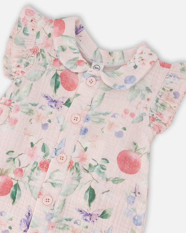 Cotton Muslin Romper Pink Printed Berries - H30B41_3H059