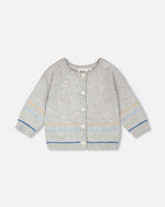 Cotton Knit Striped Button Front Cardigan Light Heather Grey - H30BT31_01910