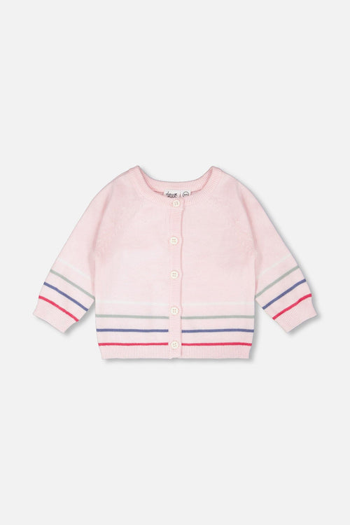 Cotton Knit Striped Button Front Cardigan Light Pink - H30BT31_06007